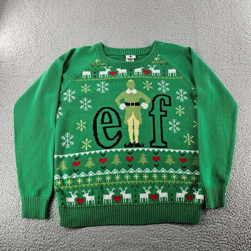 Elf‎ Ugly Christmas Sweater Womens XXL Green Holiday  Tacky Knit Snowflake Buddy